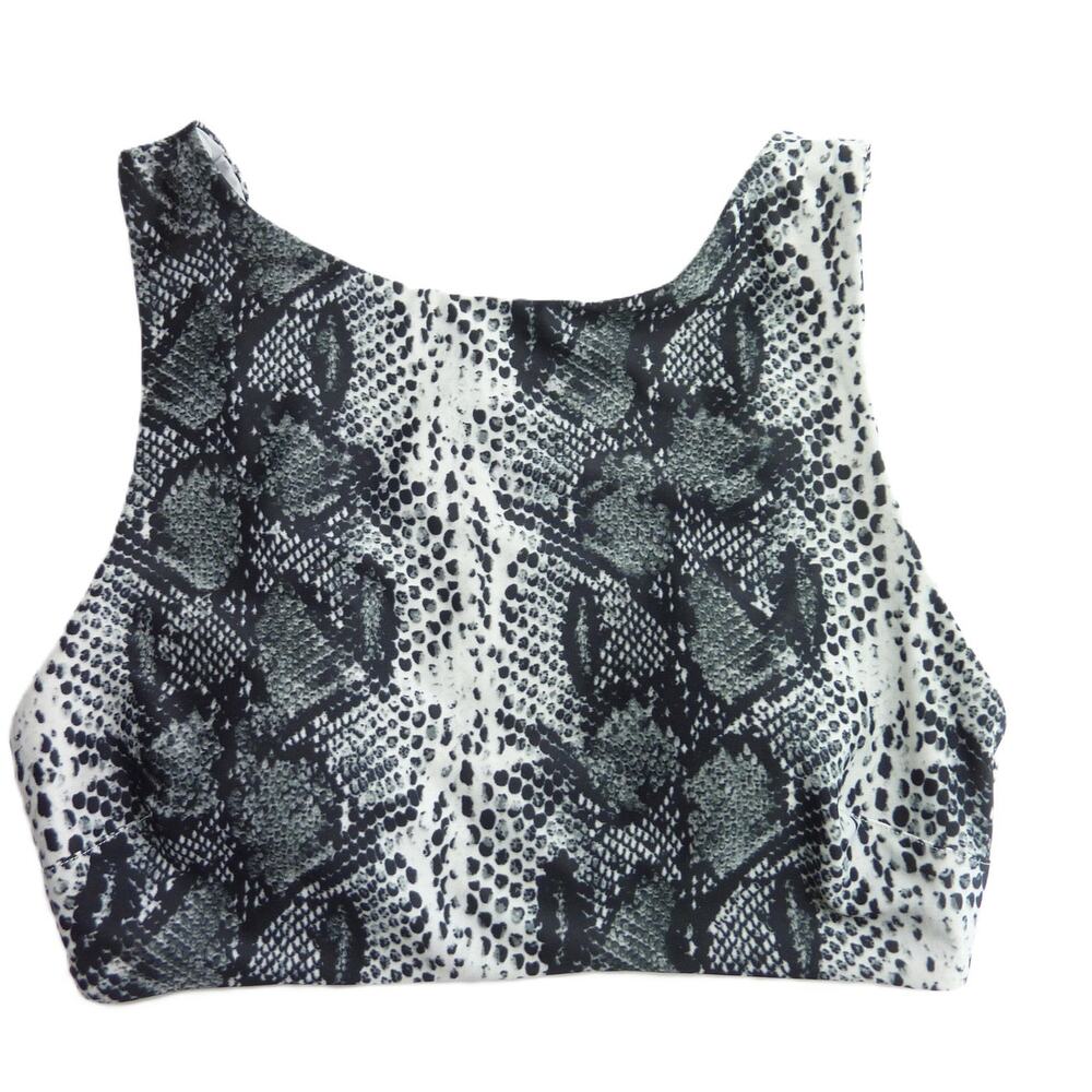 NWOT Aerie Swim Snake Animal Print High Neckline Bikini Top Separates S Black